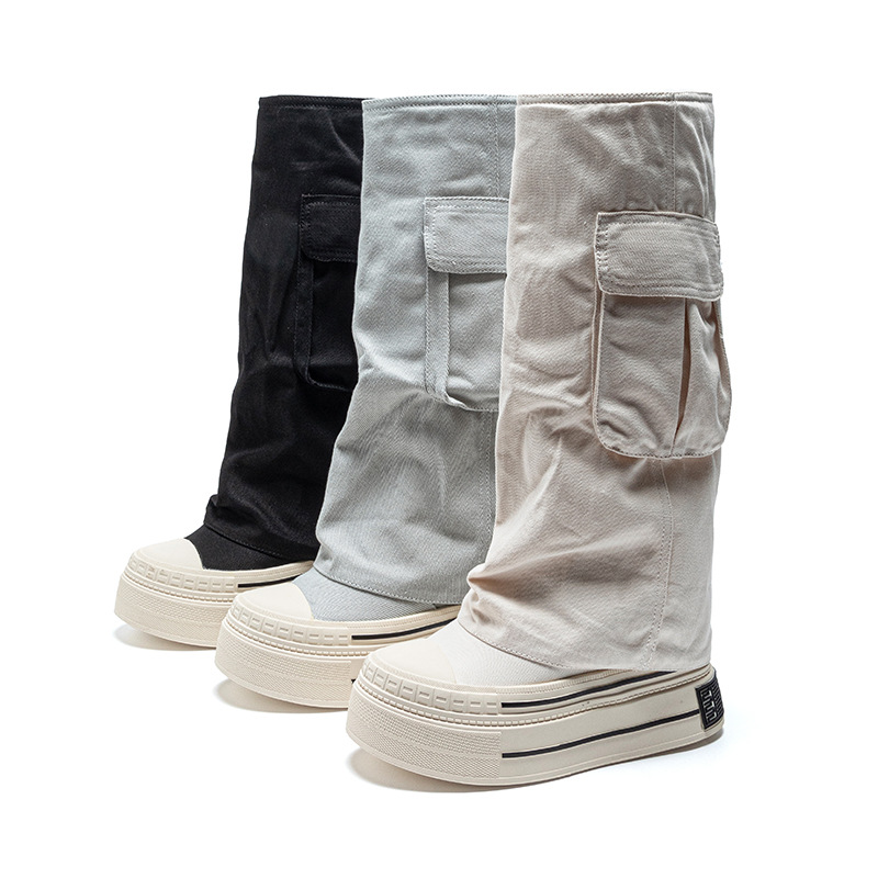 Vintage Fashion Boots - Sepatu Boots Wanita Denim Kanvas 12cm