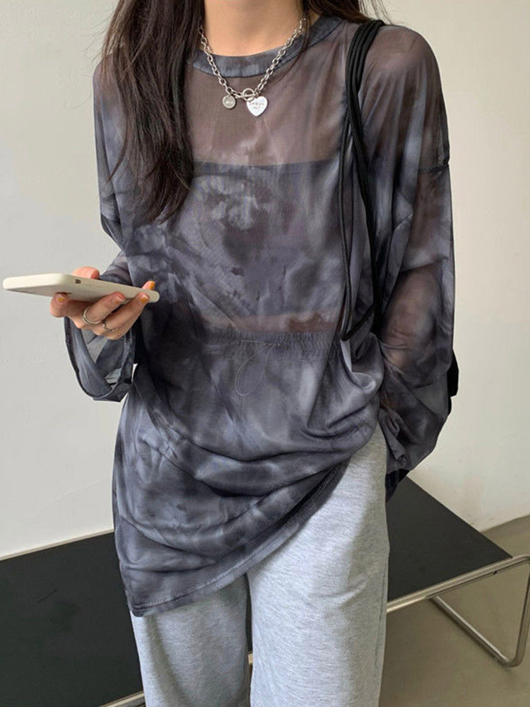 Tie Dye Shirt Vintage - Kaus wanita lengan panjang, Kaus wanita