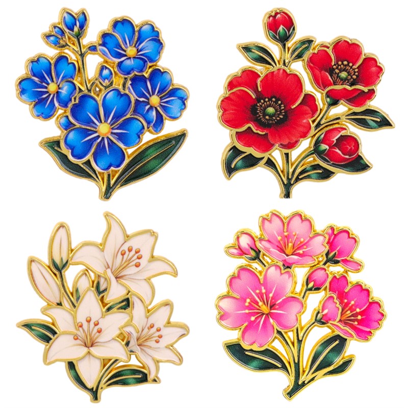 Vintage Victorian Fashion - Pin Enamel Bunga Vintage Warna-warni Lucu,