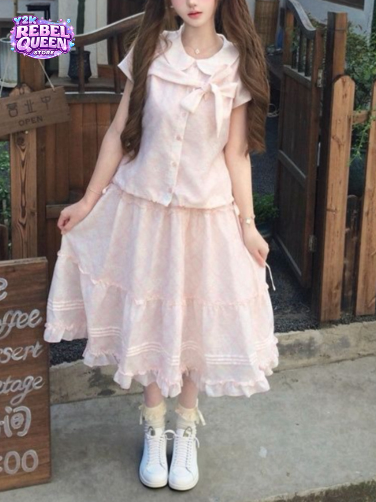 Vintage Fashion Japan - Atasan Kerah Peter Pan dengan Pita