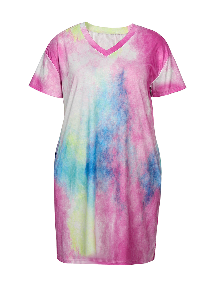 Gaun kasual wanita ukuran Plus - Tie Dye Shirt Vintage ulasan dan harga
