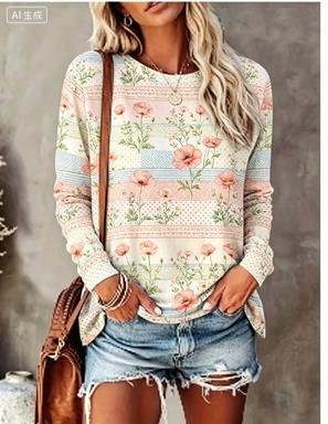 Kaos Wanita Lengan Panjang Mot - Printed Floral Shirt ulasan dan harga