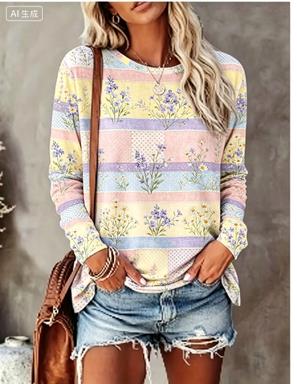 Kaos Wanita Lengan Panjang Mot - Printed Floral Shirt ulasan dan harga