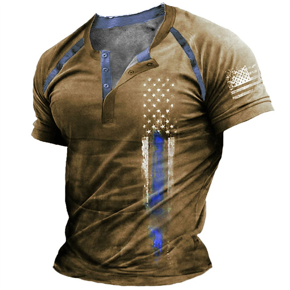 Kaos Henry Pria Motif Bendera  - Vintage Fashion For Men ulasan dan harga