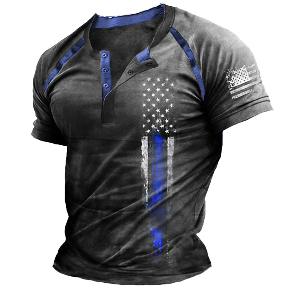 Kaos Henry Pria Motif Bendera  - Vintage Fashion For Men ulasan dan harga