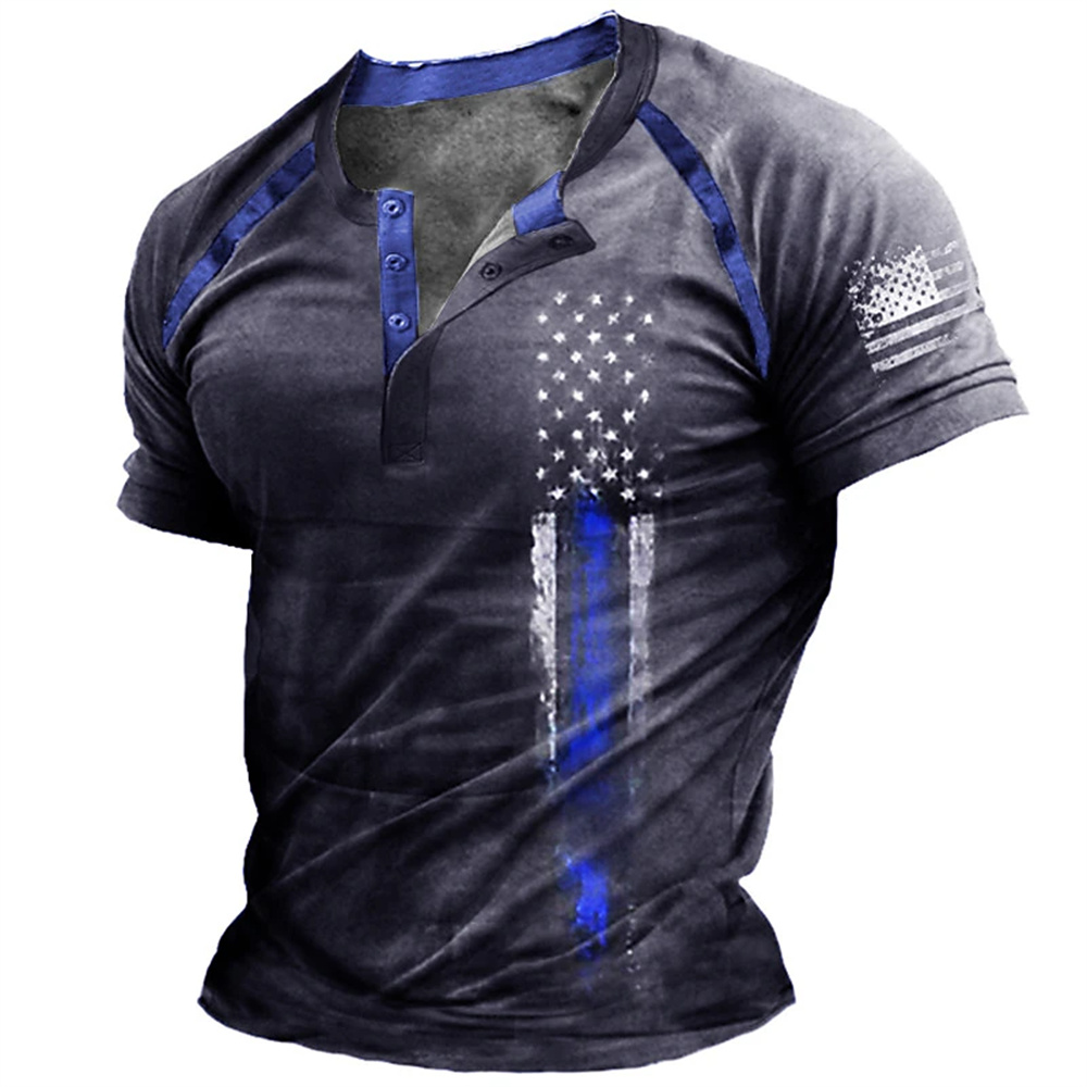 Kaos Henry Pria Motif Bendera  - Vintage Fashion For Men ulasan dan harga
