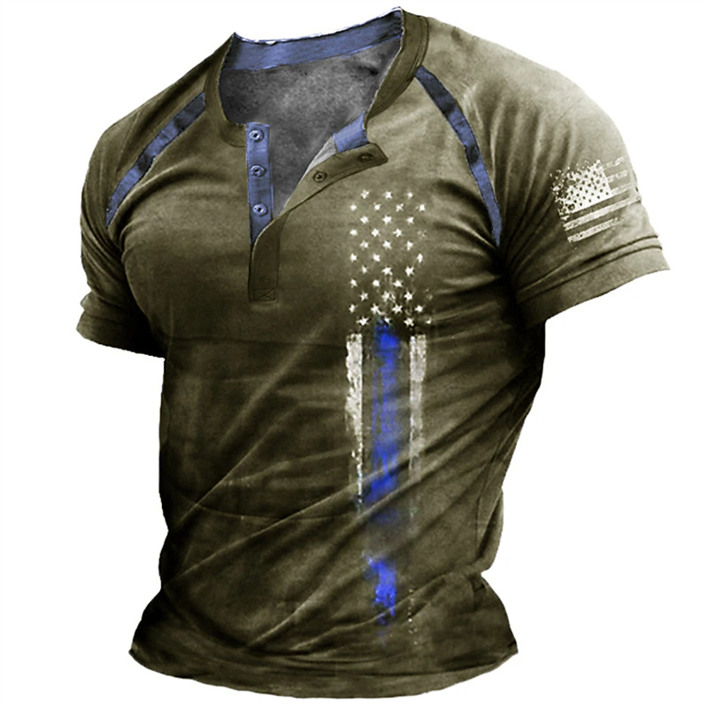 Kaos Henry Pria Motif Bendera  - Vintage Fashion For Men ulasan dan harga