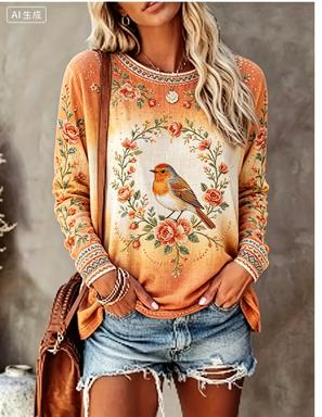 Kaos Wanita Lengan Panjang Vin - Printed Floral Shirt ulasan dan harga