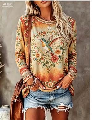 Kaos Wanita Lengan Panjang Vin - Printed Floral Shirt ulasan dan harga