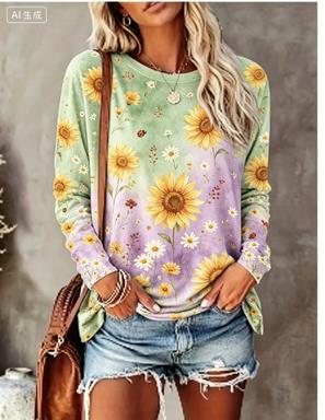 Kaos Wanita Lengan Panjang den - Printed Floral Shirt ulasan dan harga