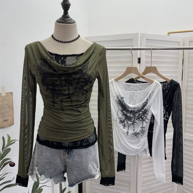 T-shirt Lengan Panjang Jaring  - Tie Dye Shirt Vintage ulasan dan harga